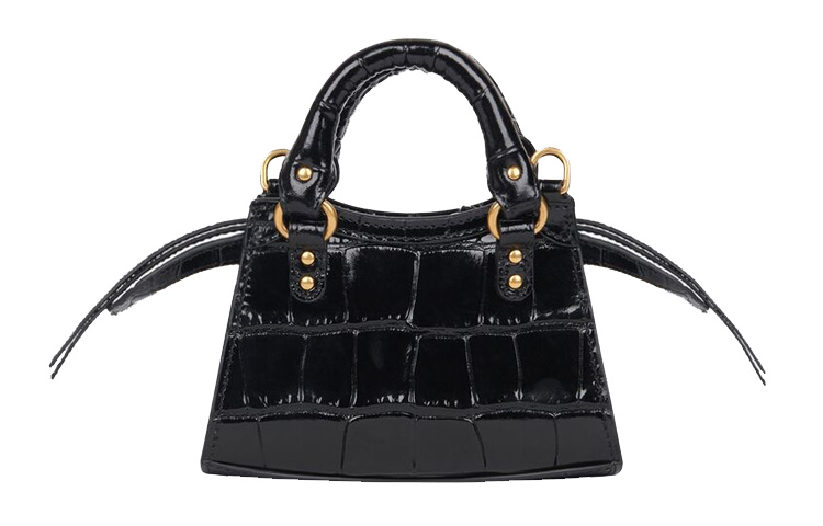Balenciaga Женская миниатюрная сумочка из тисненой коровьей кожи, черная — фото 2