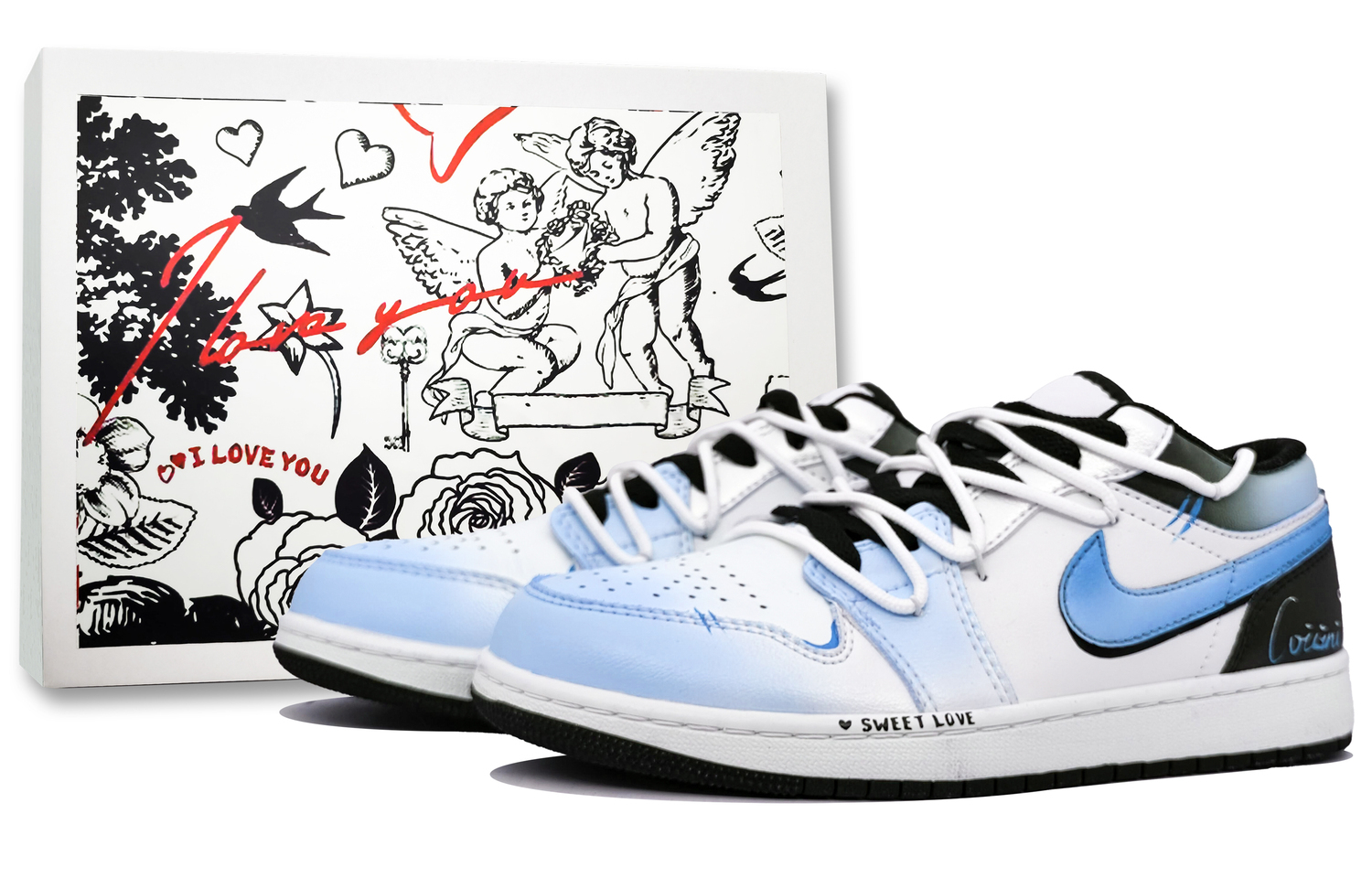 

Jordan Кроссовки Air 1 с амортизацией низкие винтажные баскетбольные унисекс Sweet Blue в коробке Sweet Blue, цвет Sweet Blue Box