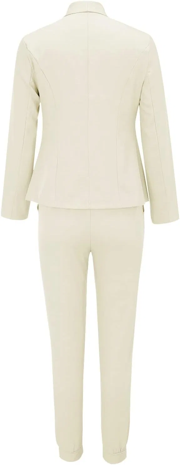Женский костюм-двойка с жакетом и брюками, Plus Size, C-beige — фото 3