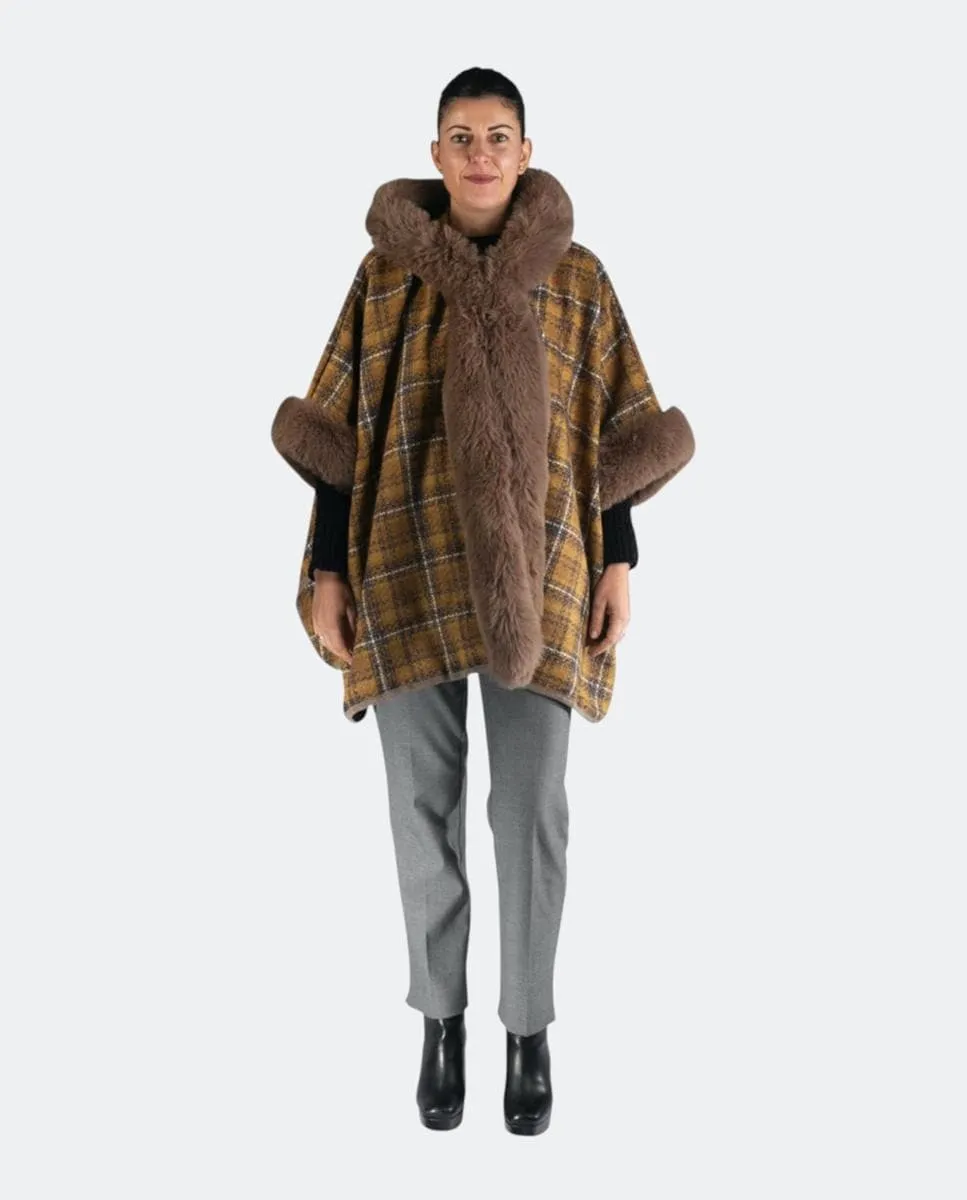 

Пончо с трикотажной отделкой из меха и капюшоном Kbas, желтый