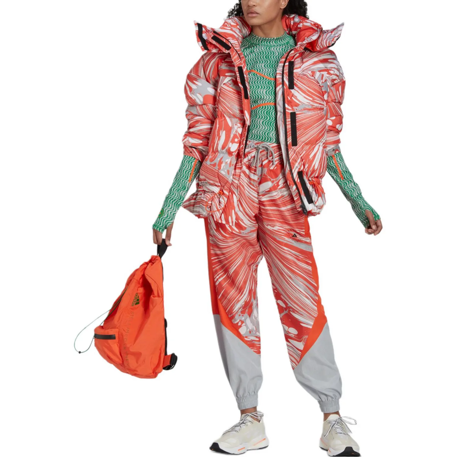 Adidas Printed Woven Track Pants Casual брюки Women's Light Blue Gray/Semi Impact Orange — фото 4