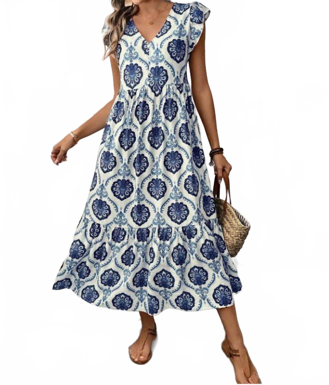 

Вырез лодочка цветочное макси платье в синем UNISHE