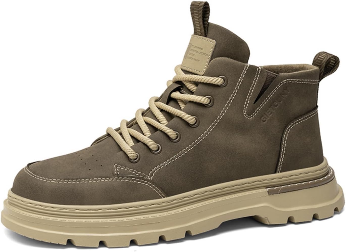 

Мужские винтажные высокие кеды, противоскользящие кожаные с толстой подошвой, модные повседневные ботинки до щиколотки для улицы Aokisx, хаки