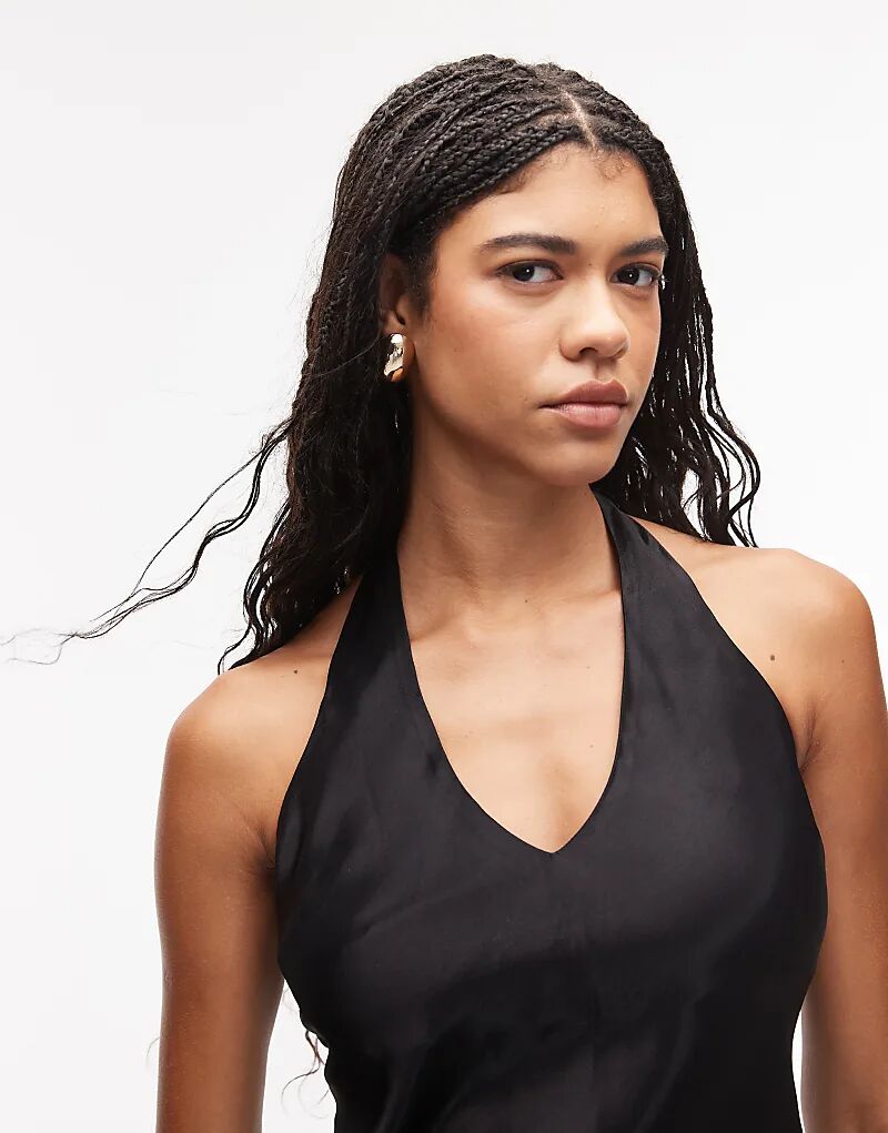 

Атласный топ-халтер с круглым вырезом ASOS DESIGN черного цвета