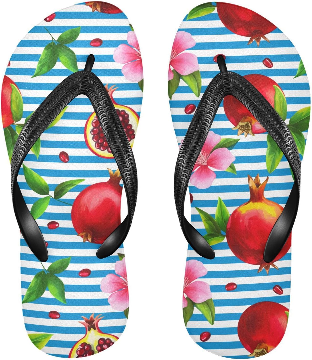 

Женские и мужские пляжные шлепанцы Pomegranate Stripe с синим ремешком, резиновые, противоскользящие, летние тапочки для душа и прогулок Sinestour