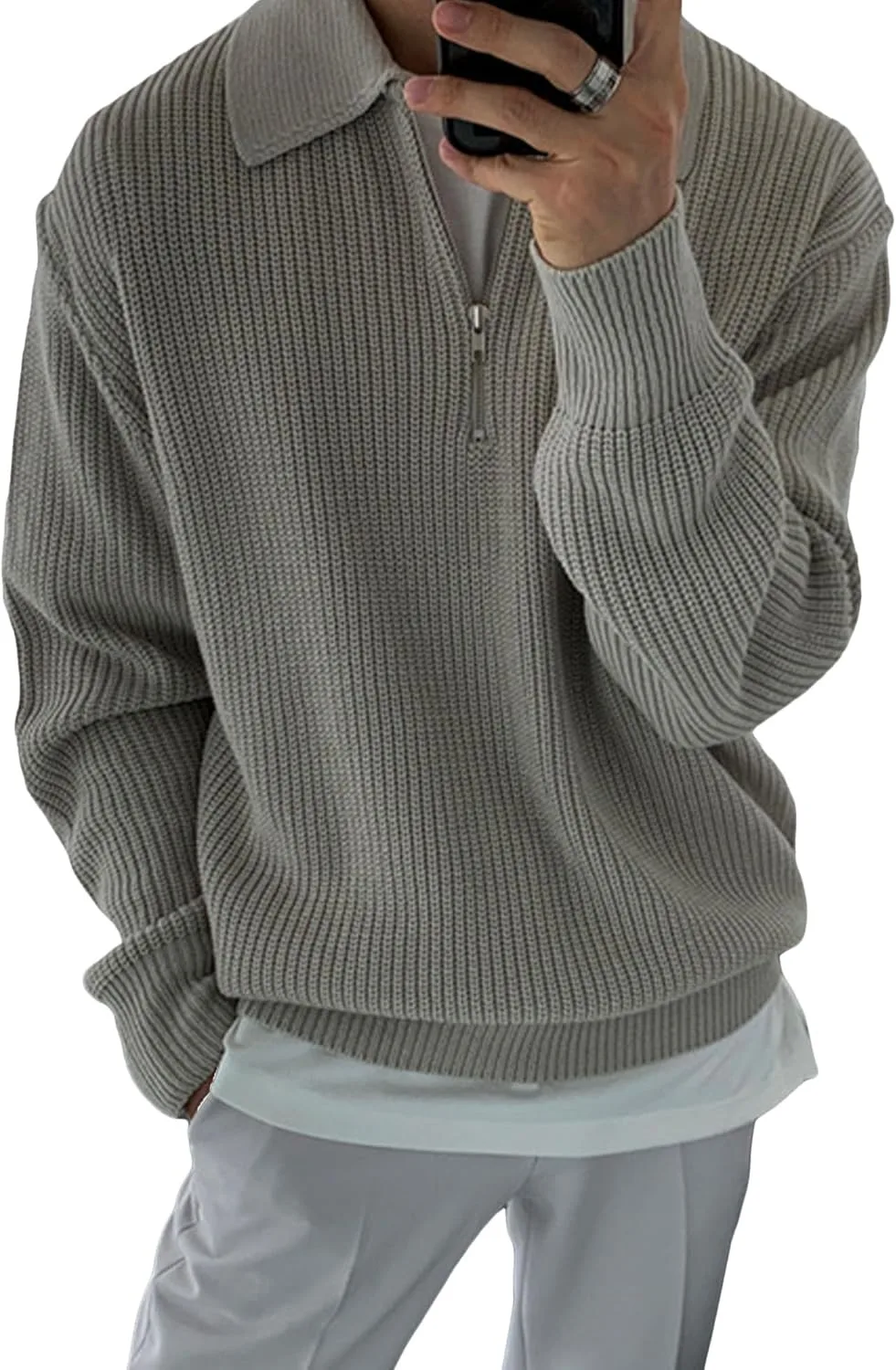 

Мужской свитер с четвертью молнии, свободный, с длинными рукавами реглан