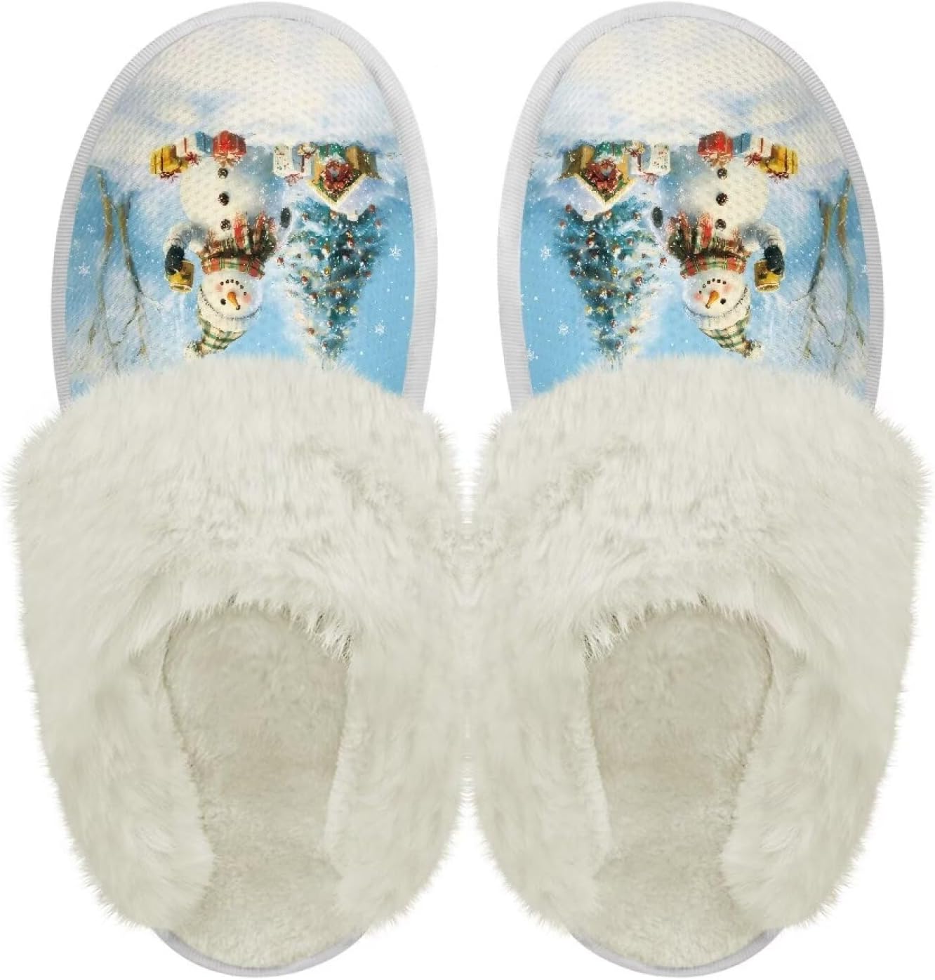 

Хлопковые тапочки PJHEQOXE с пушистыми краями, домашние тапочки для дома и улицы, хлопковые тапочки унисекс, Christmas Snowman