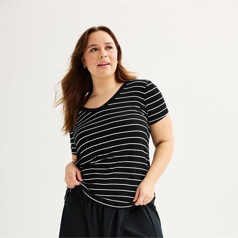 

Футболка с короткими рукавами и V-образным вырезом Juniors' Plus SO, цвет Black Stripe