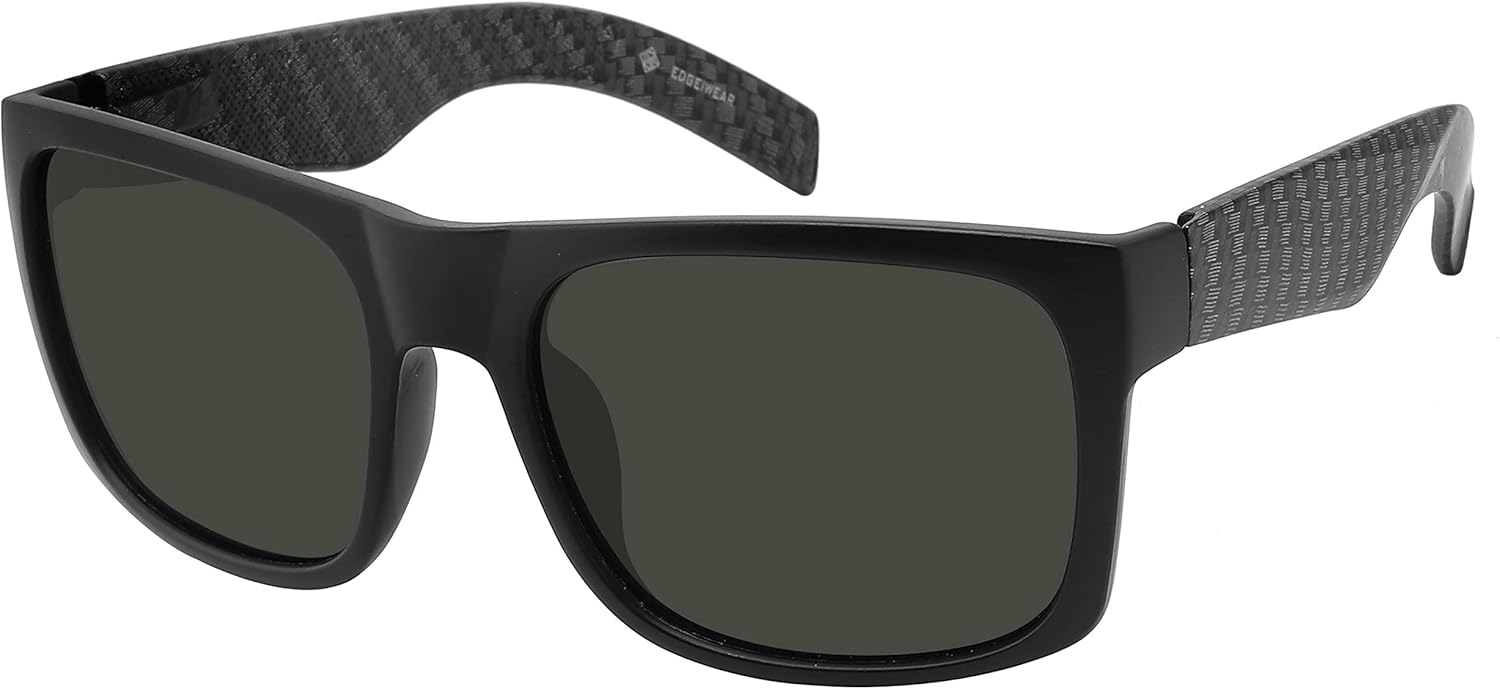 

Очки EDGEIWEAR Super XXLarge Size Retro Rectangular Frame TAC Polarized Lenses with Spring Hinge For Men & Women, Matte Black & Brush Carbon Fiber Frame / Green Lens 152