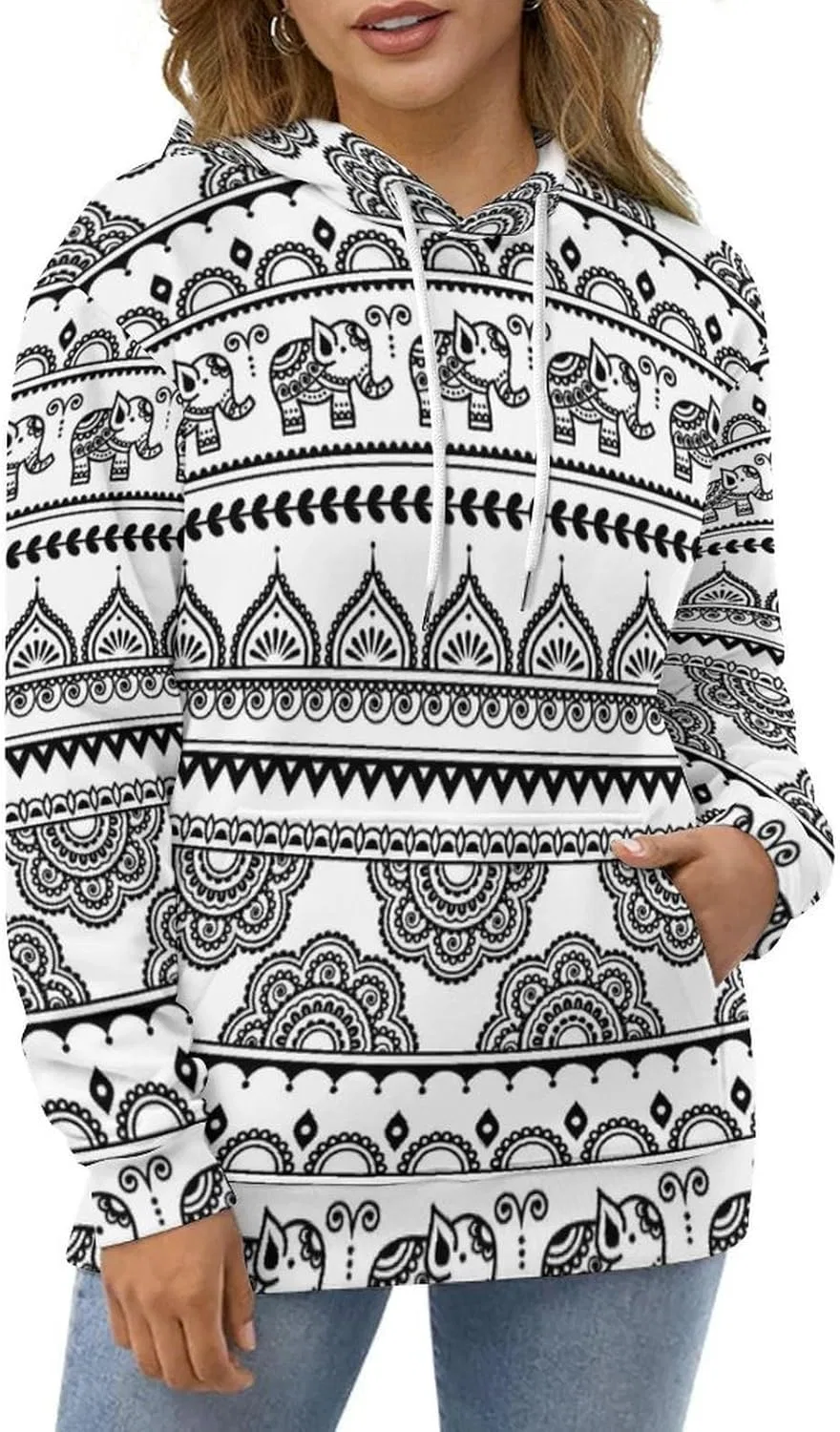 Богемный свитшот с принтом Elephant, мужской повседневный оверсайз худи, футболка для походов, модный Generic, серый — фото 2