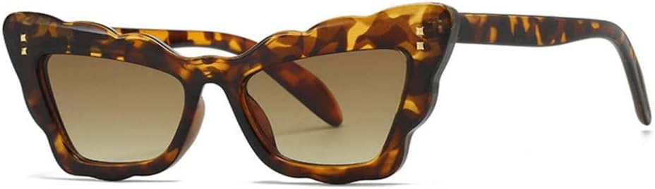 

Популярные женские солнцезащитные очки «кошачий глаз» с волнистой оправой, в стиле ретро, ​​защита от ультрафиолета UV400, модные панк-очки с заклепками TYUVIVO, Leopard