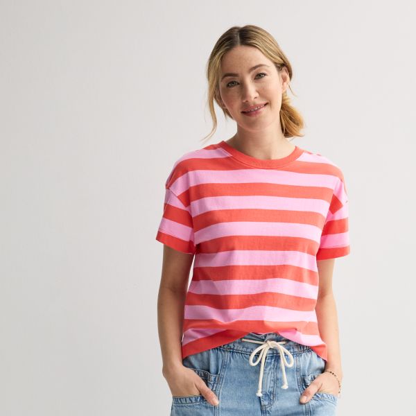 

Женская футболка свободного кроя с графическим принтом Sonoma Goods For Life, цвет pink red stripe