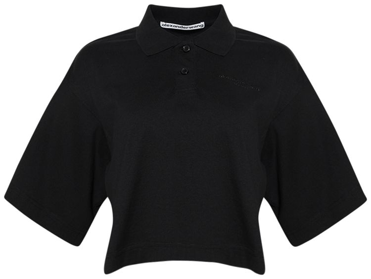 

Укороченная футболка-поло с коротким рукавом Alexander Wang, черная, Черный, Укороченная футболка-поло с коротким рукавом Alexander Wang, черная
