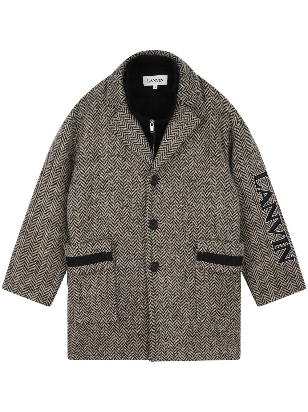 

Однобортное пальто с узором в елочку Lanvin Enfant, черный