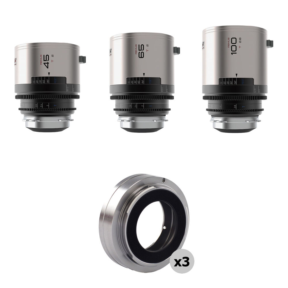 

BLAZAR LENS Комплект из 3 полнокадровых анаморфотных объективов Remus T2 1,5x с 3 адаптерами EF и чехлом (ARRI PL, Amber Flare)