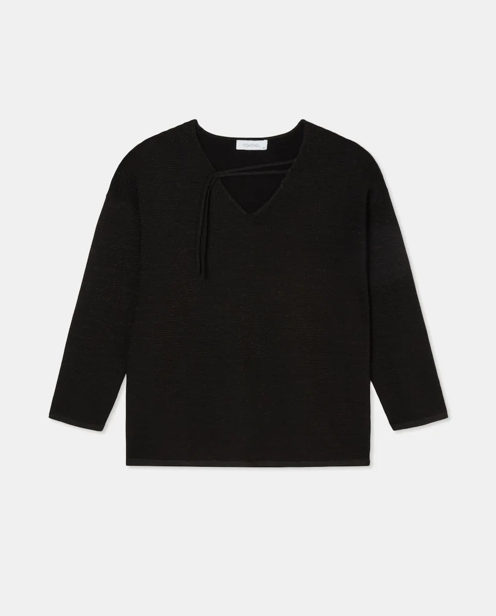 

Женский свитер с V-образным вырезом люрекс Couchel, черный