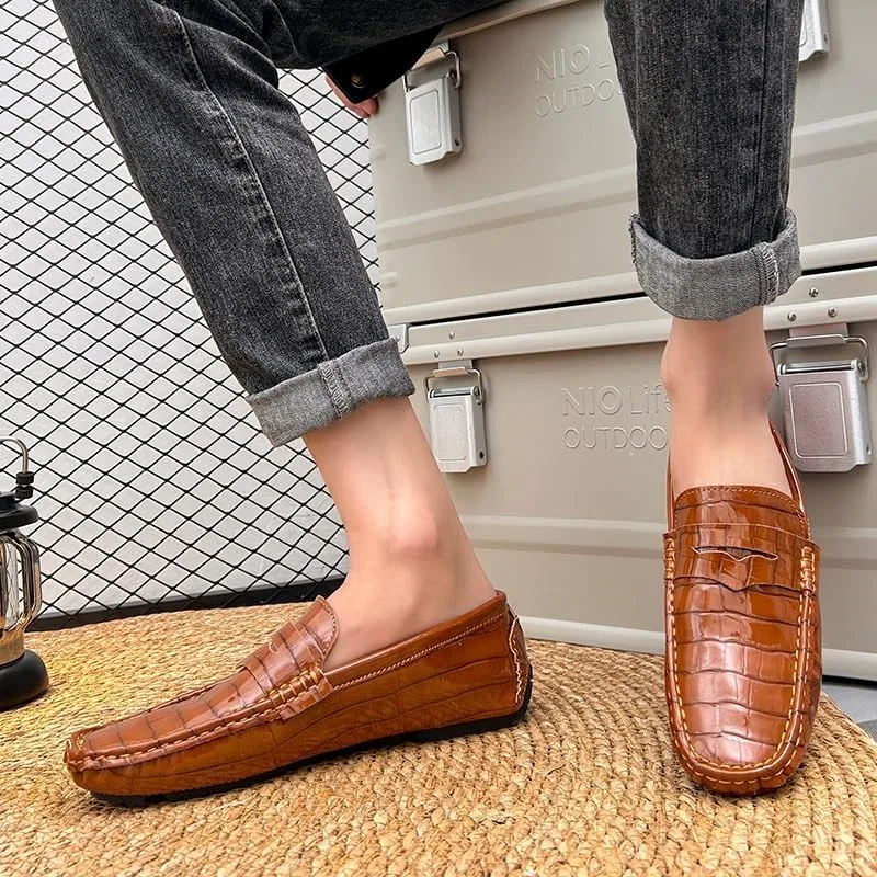 Лоферы из веганской кожи в клетку, Men's Loafers, коричневый PUGHGAETZF — фото 2