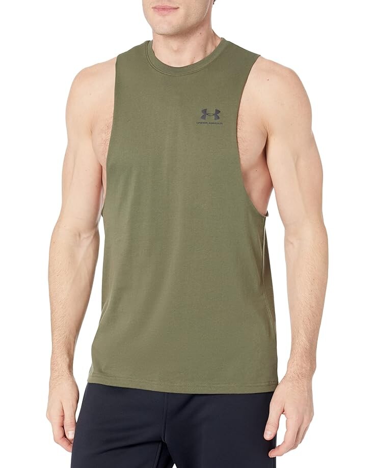 

Майка Under Armour Left Chest Cutoff Tank, цвет Marine Olive Drab Green/Black