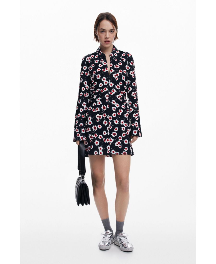 

Женское короткое платье-рубашка с цветочным принтом Desigual, Black