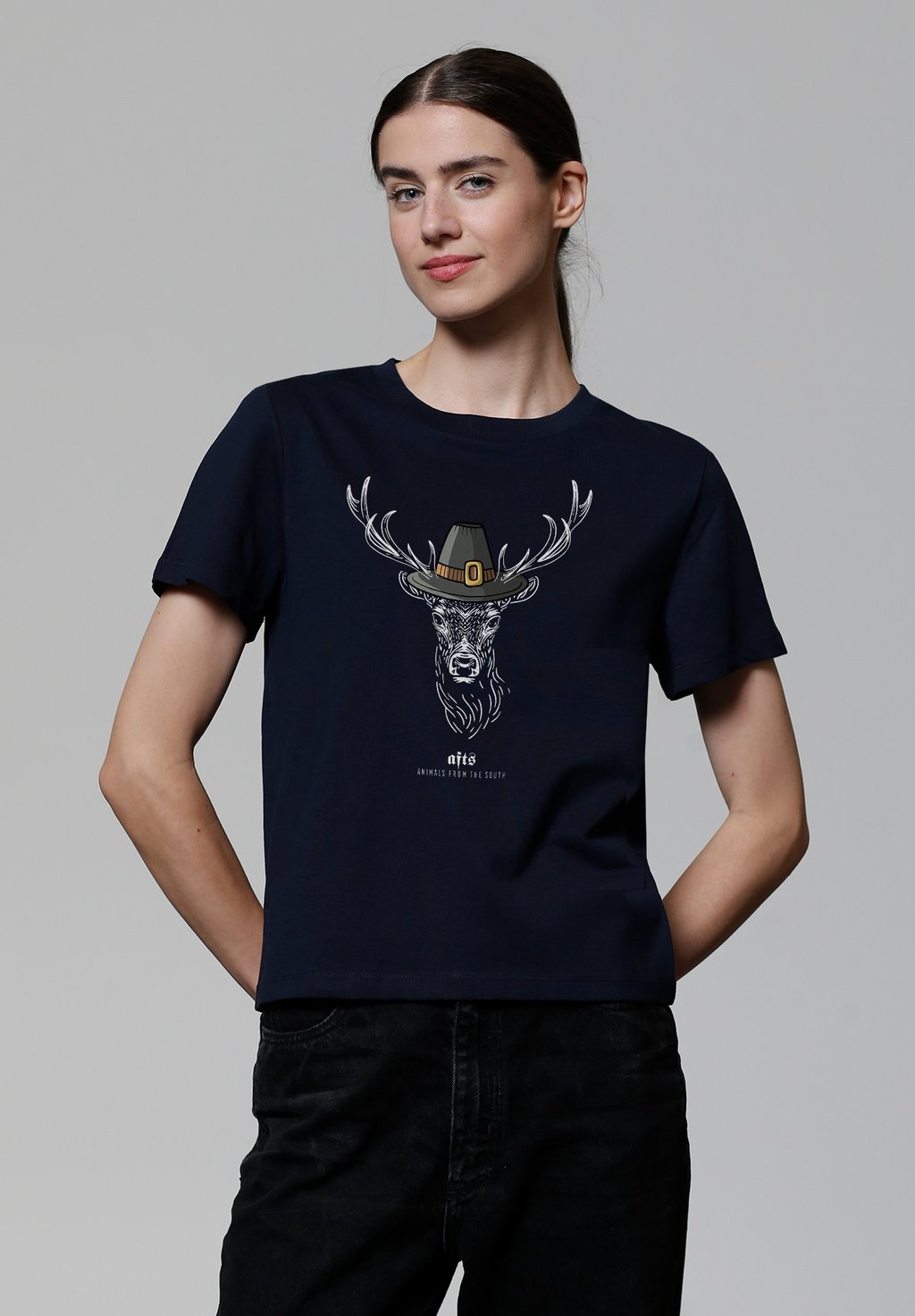 

Футболка с принтом AFTS HIRSCH watapparel, темно-синий