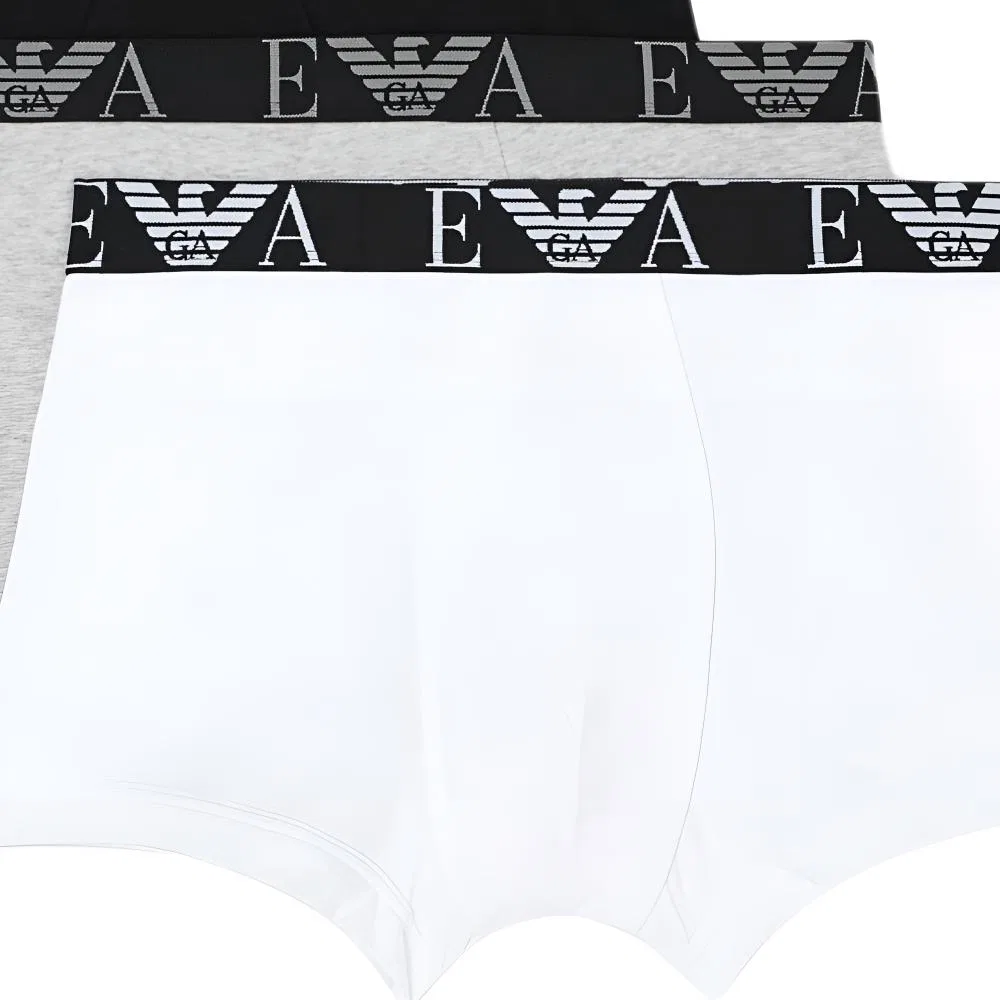 Боксеры Emporio Armani с монограммой, 3 шт., черный+белый+серый — фото 4
