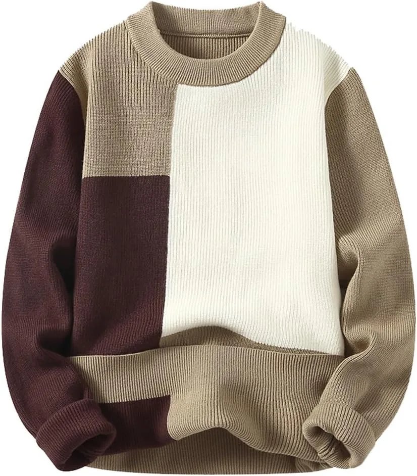 

Свитер мужской с круглым вырезом, свободная вязка, контрастный пэчворк CGTENBS