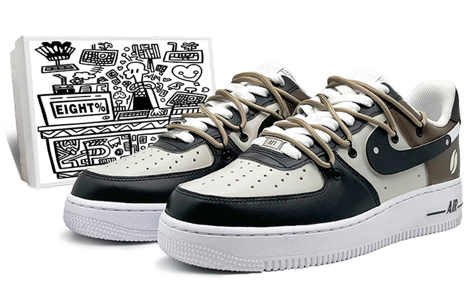 

Кроссовки Nike Air Force 1 Skateboarding Shoes Men Low-top Black/White/Brown, цвет Coffee