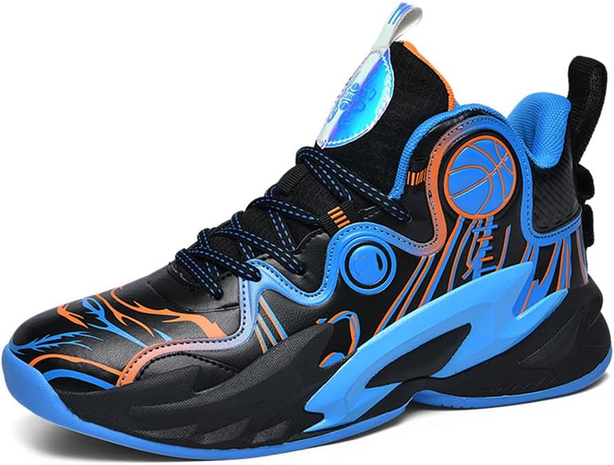 

MAUGELY Унисекс высокие баскетбольные кроссовки из кожи, беговые спортивные кроссовки, настоящие боевые кеды, Black&blue