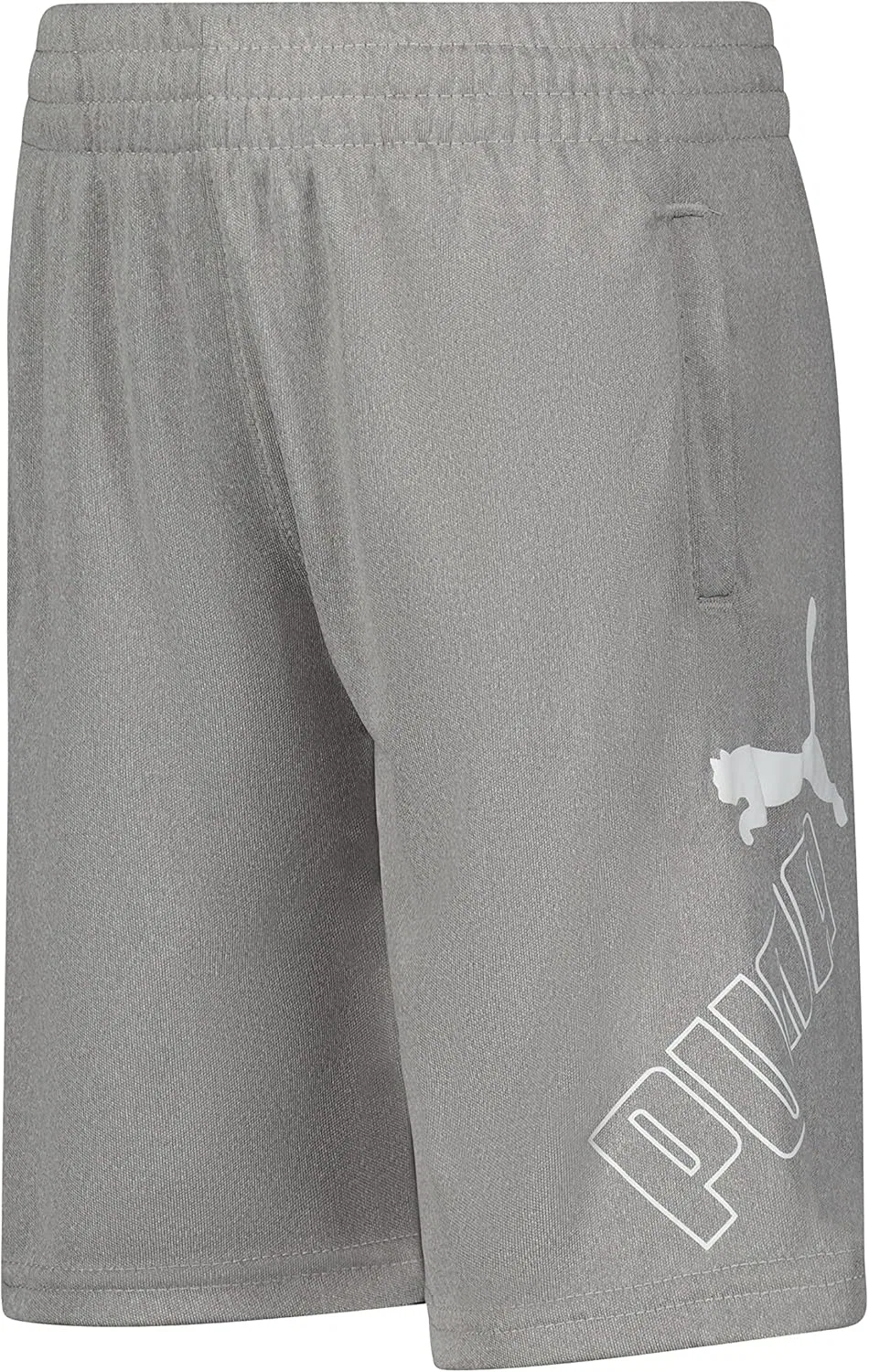 Детские спортивные шорты Puma Essential, с логотипом и принтом, эластичный пояс, светло-серый меланж — фото 3