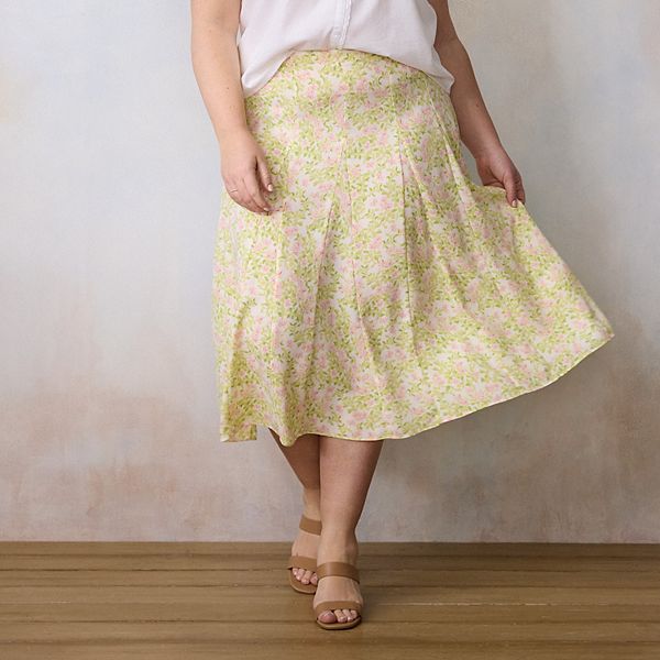 

Юбка миди с кокеткой и воланами Plus size Lc Lauren Conrad, Ivory Lena Grove