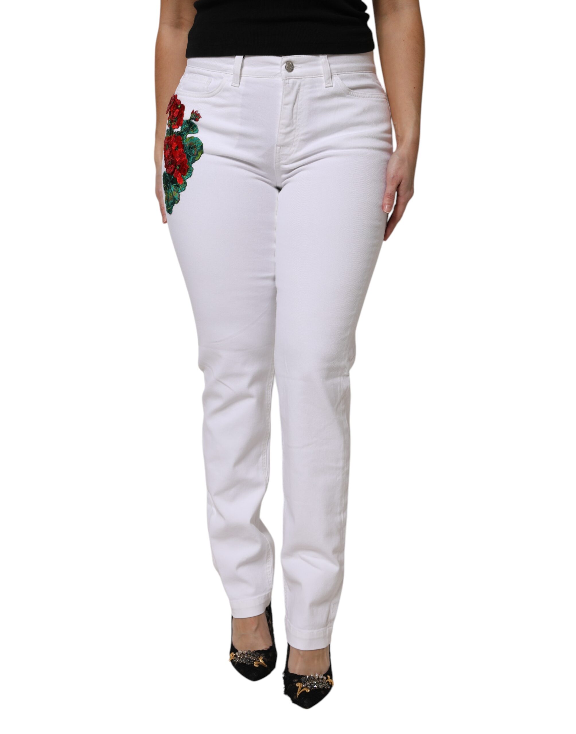Джинсы GIRLY Denim с белым цветочным принтом и пайетками Dolce & Gabbana, White