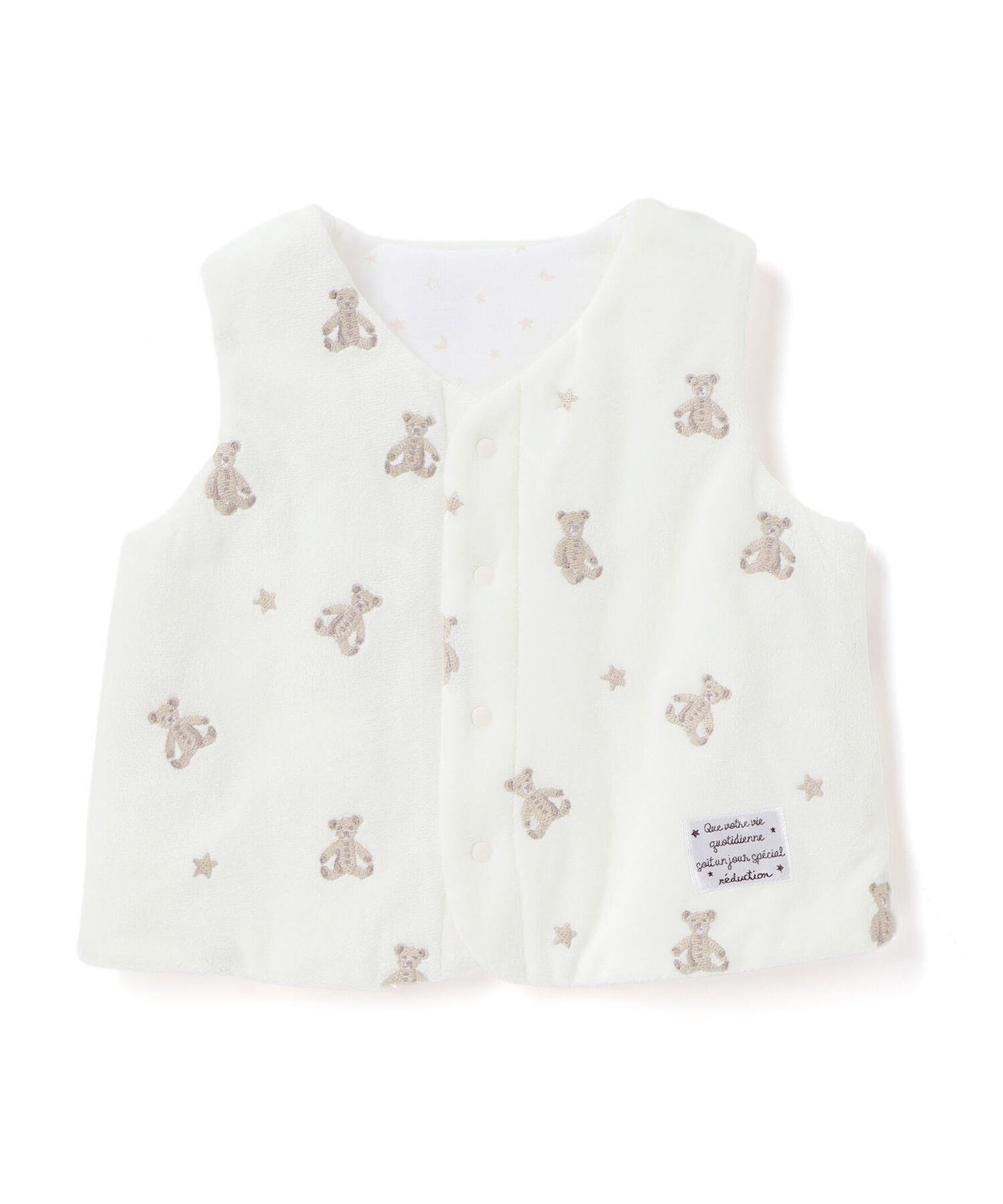 Жилет из микрофлиса с вышитым медведем (60-90 см) в тон. Fillot De Bebe Reduction, Off-white — фото 4