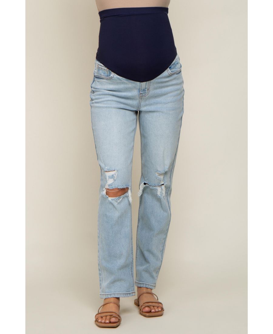 

Светло-голубые джинсы для беременных с рваными коленями Pinkblush, Light blue