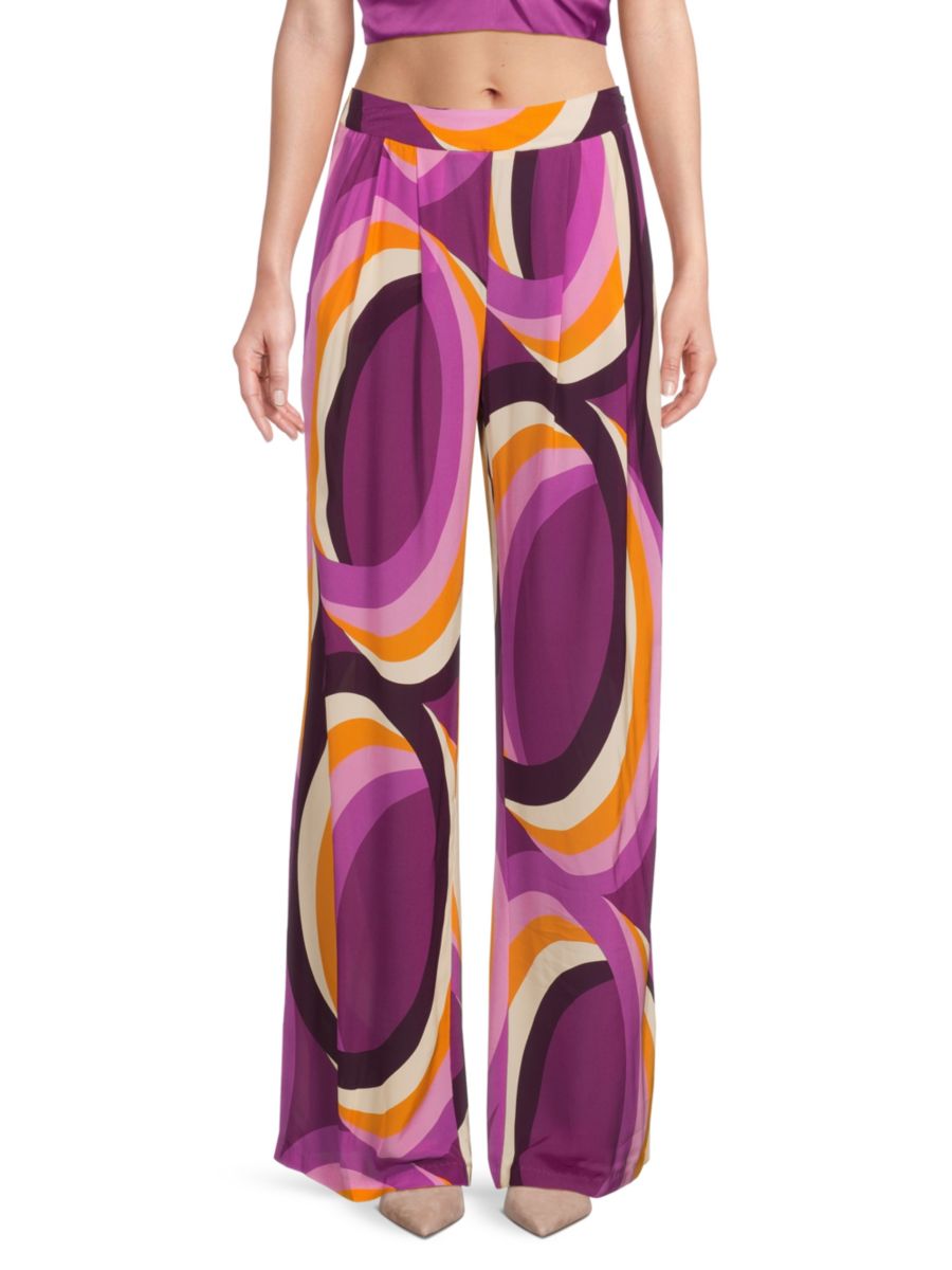 

​Широкие брюки из вискозы с абстрактным принтом Ramy Brook, цвет Deep Lilac Multi
