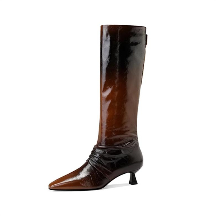 JESSICA SOPHIA Плиссированные высокие сапоги до колена на каблуке 4 см Ancora Red - Amber Brown, цвет Amber Brown