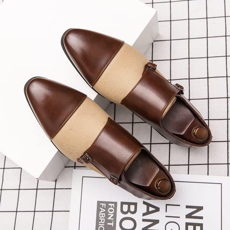 Мужские туфли EVSER Oxford Slip On с двойной пряжкой, двухцветные с передним овалом, из искусственной кожи, противоскользящие, с устойчивым каблуком, низкие, цвет: коричневый, размер: 11.5 — фото 2