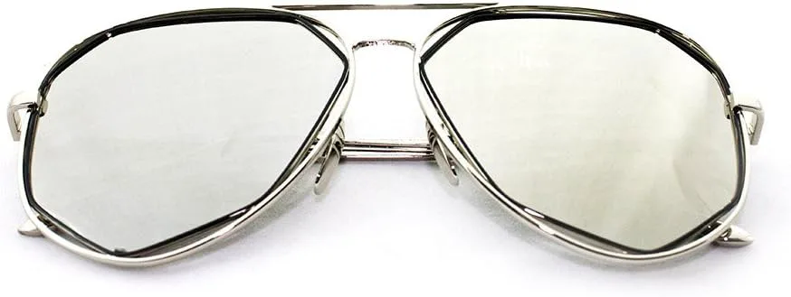 

Newbee Fashion - Солнцезащитные очки "Raven" с геометрическим узором, выполненные из высококачественного матового алюминия Newbee Fashion Sunglasses, Silver/Mirror