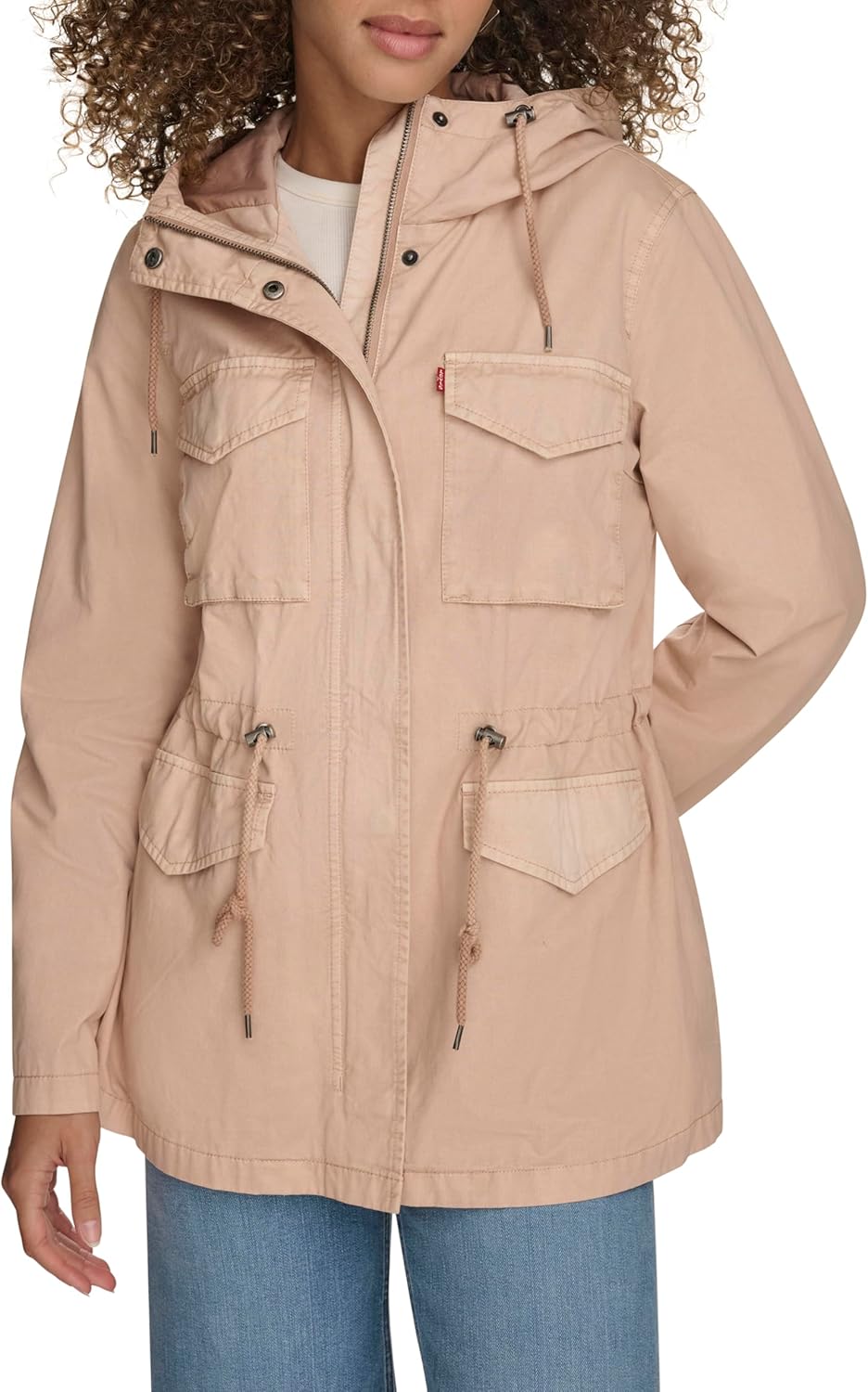 

Levi's Женская военная куртка с капюшоном и четырьмя карманами, Light Pink Cotton