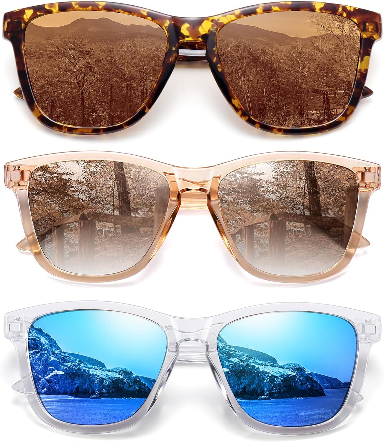 

Поляризованные солнцезащитные очки MEETSUN для женщин и мужчин, классический ретро-дизайнерский стиль, модные, защита UV400, 3 Pack Blue Mirrored + Light Brown + Tortoiseshell