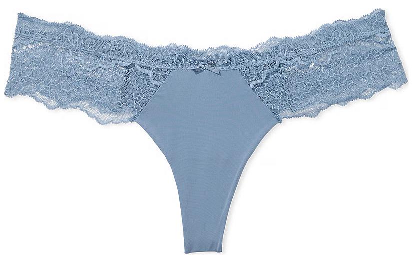 

Victoria's Secret Трусики-стринги DREAM ANGELSV с кружевной отделкой, синие, женские, 1 упаковка, сине-серые