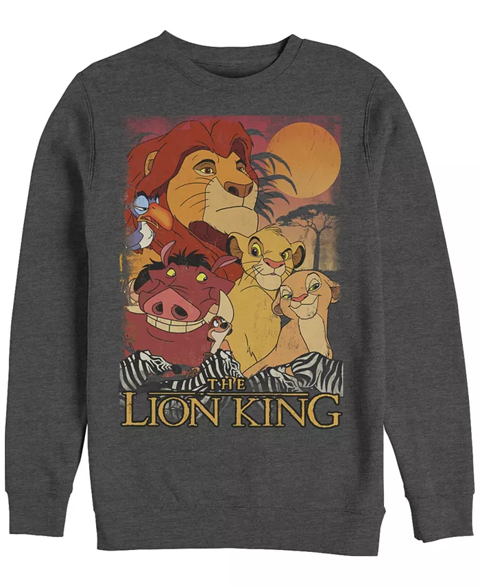 

Disney Мужская толстовка Lion King Happy Group Shot Sunset, флисовая Fifth Sun, серый