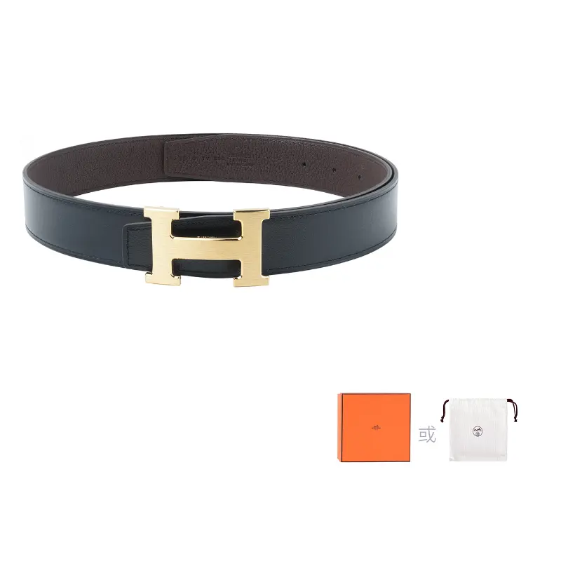 

HERMES Женский ремень из телячьей кожи черный и шоколадный шириной 3,2 см, Black/Chocolate