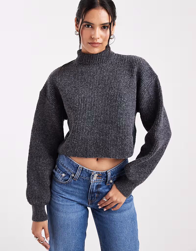 

Укороченный джемпер с высоким воротом, темно-серый меланж Monki