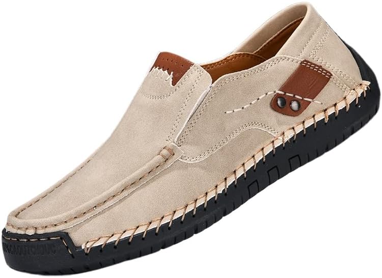 

Мужские мягкие удобные слипоны TOY без шнурков, ходовые туфли для мужчин, кожаные повседневные слипоны, комфортные дышащие походные ботинки для трекинга Soft Time Toy, бежевый