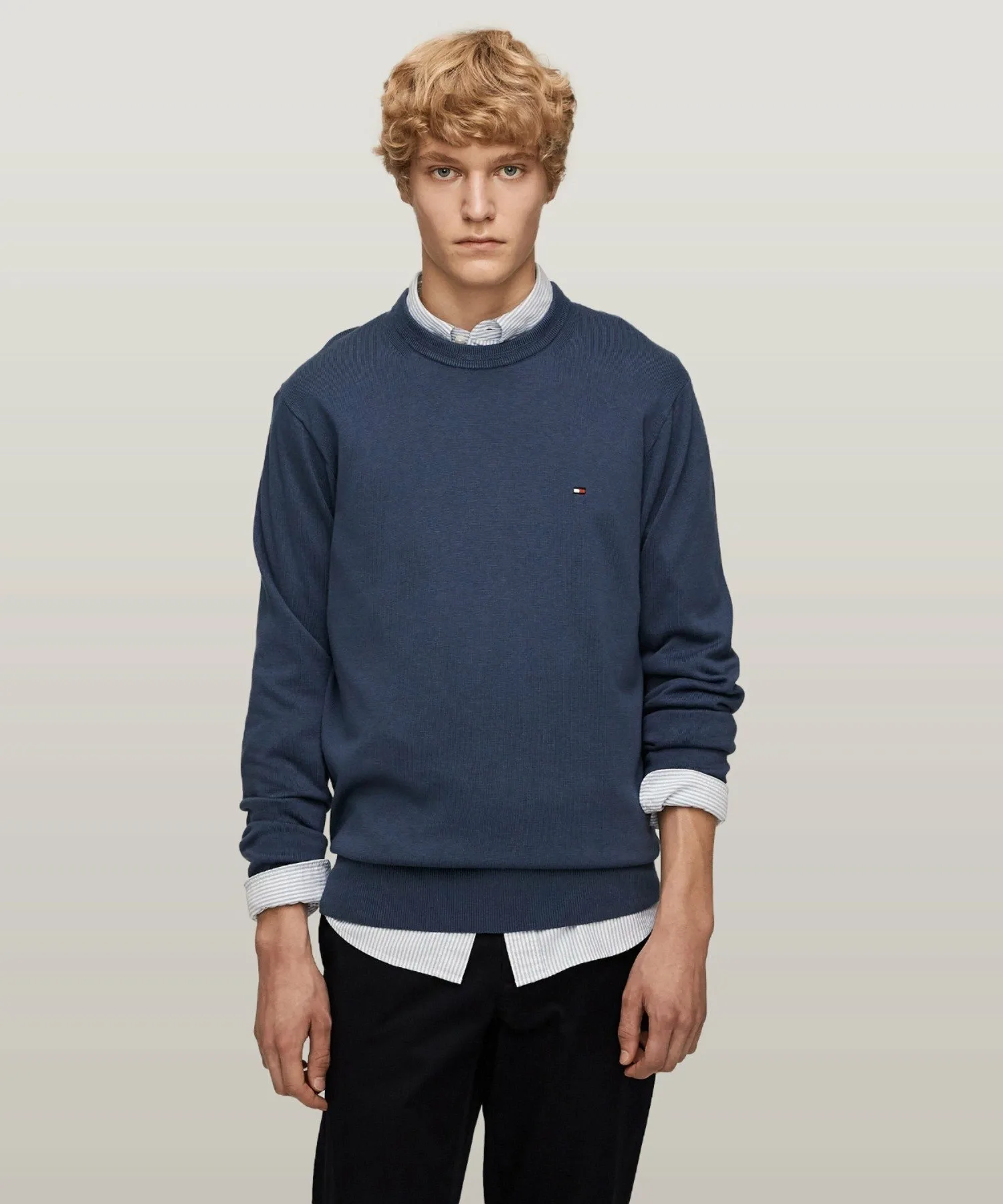 Вязаный свитер с круглым вырезом из смеси хлопка и шелка TOMMY HILFIGER, Blue DBZ