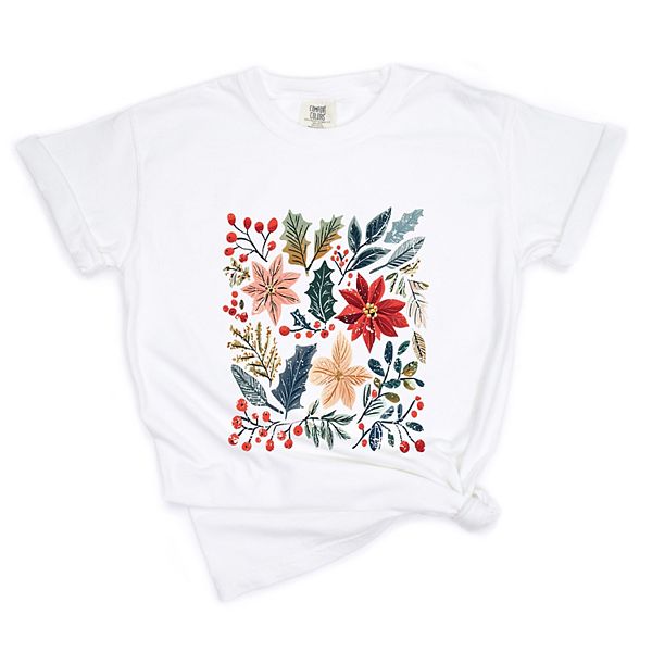 

Футболка с принтом Christmas flowers and berries distressed Simply Sage Market, White, Белый, Футболка с принтом Christmas flowers and berries distressed Simply Sage Market, White