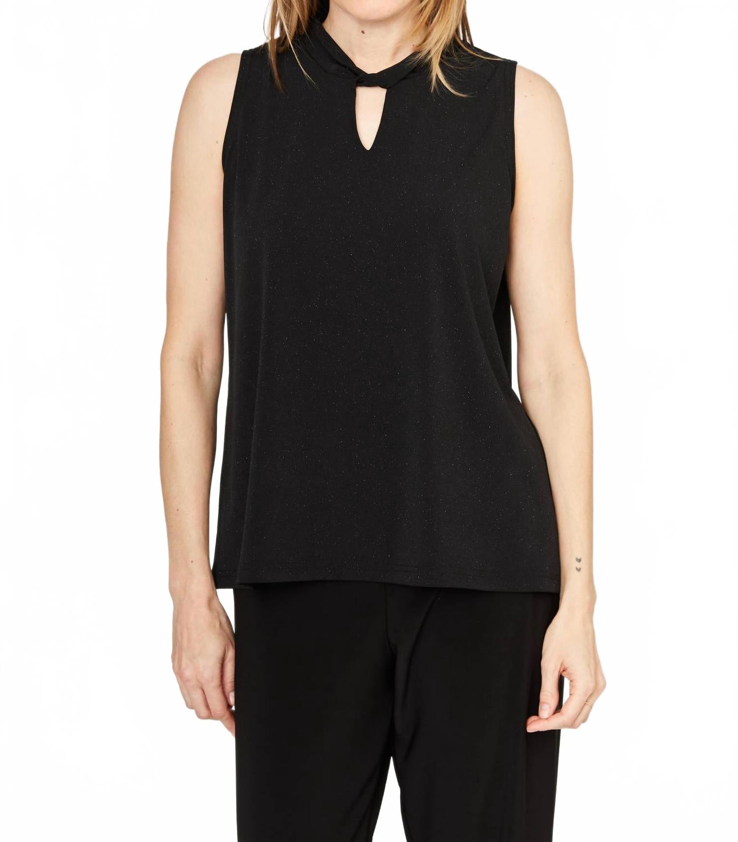 

Футболка с воротником-стойкой Twist Collar в черном цвете с блестками Sympli