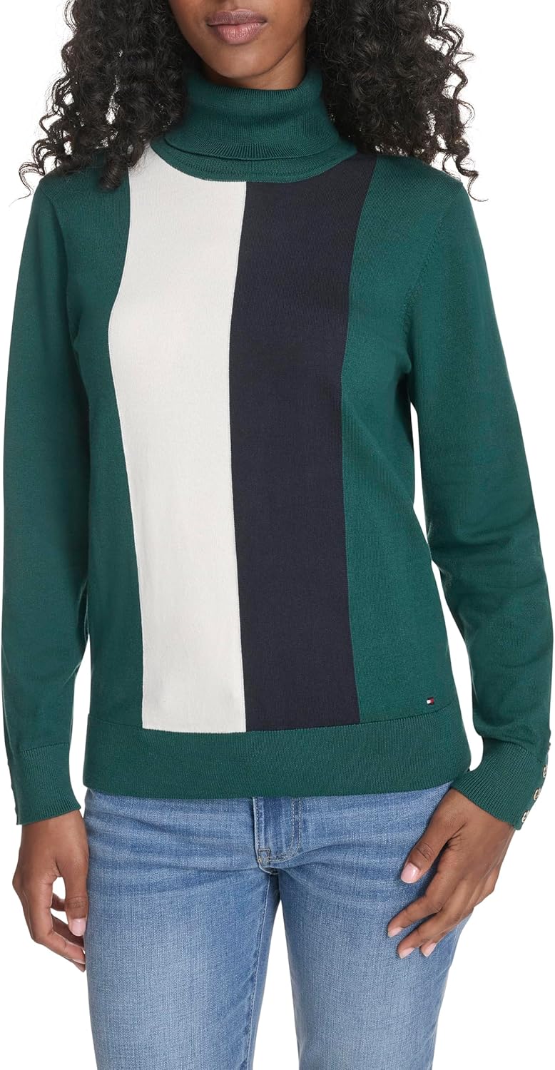 

Женская хлопковая водолазка с длинным рукавом Tommy Hilfiger, легкая, Forest