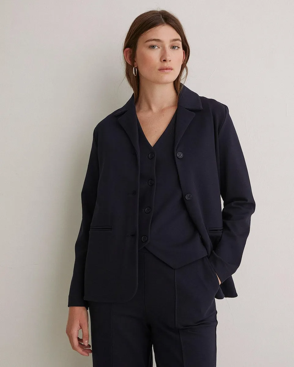 

Женский блейзер с отворотным воротником и застежкой на пуговицы Yerse, темно-синий