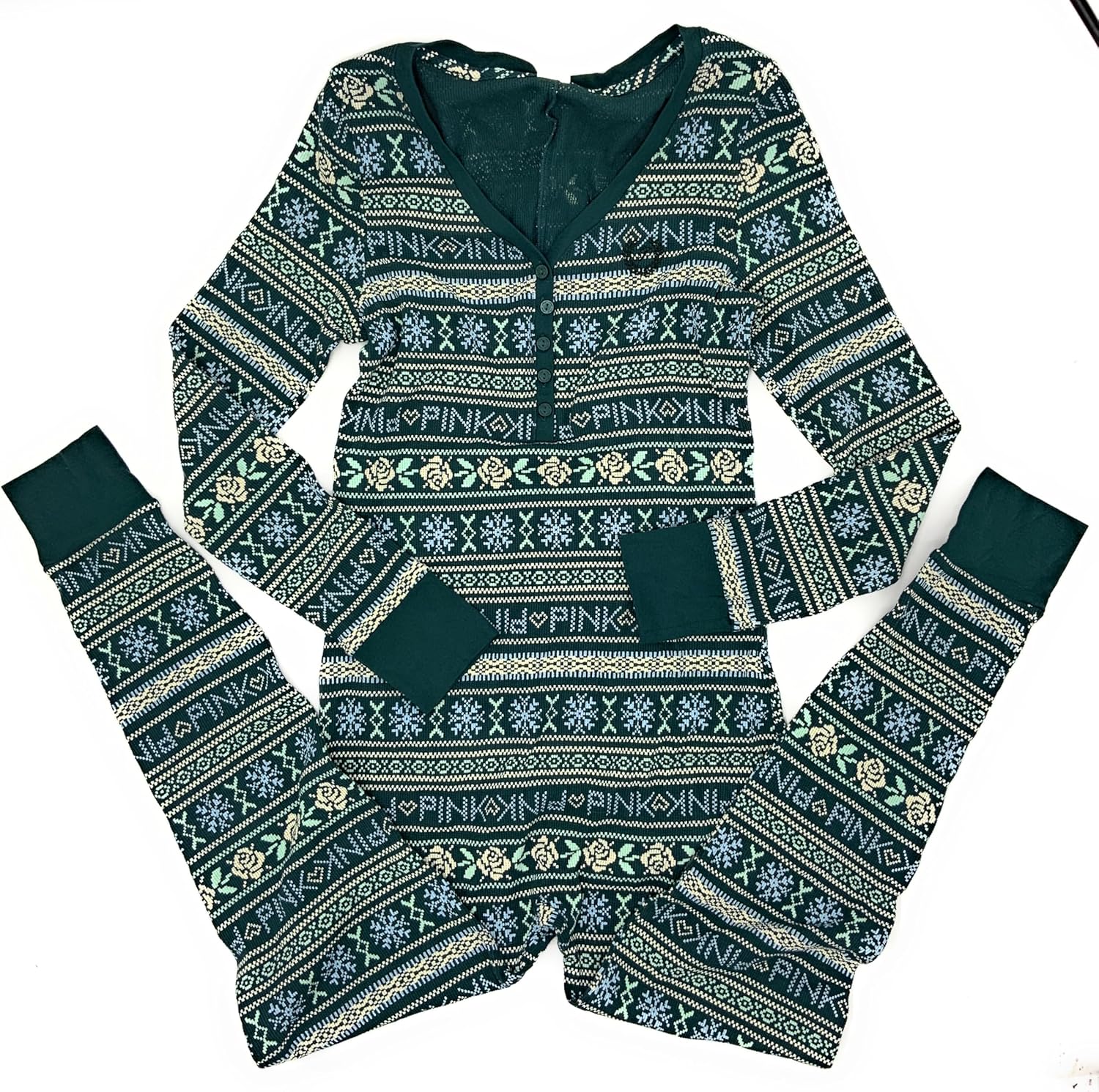 

Victoria's Secret PINK термобелье комбинезон для сна, Green/Multi